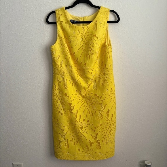 Talbots Dresses & Skirts - NWT Talbots RSVP Yellow Palm Leaf Sheath Dress Size 8P